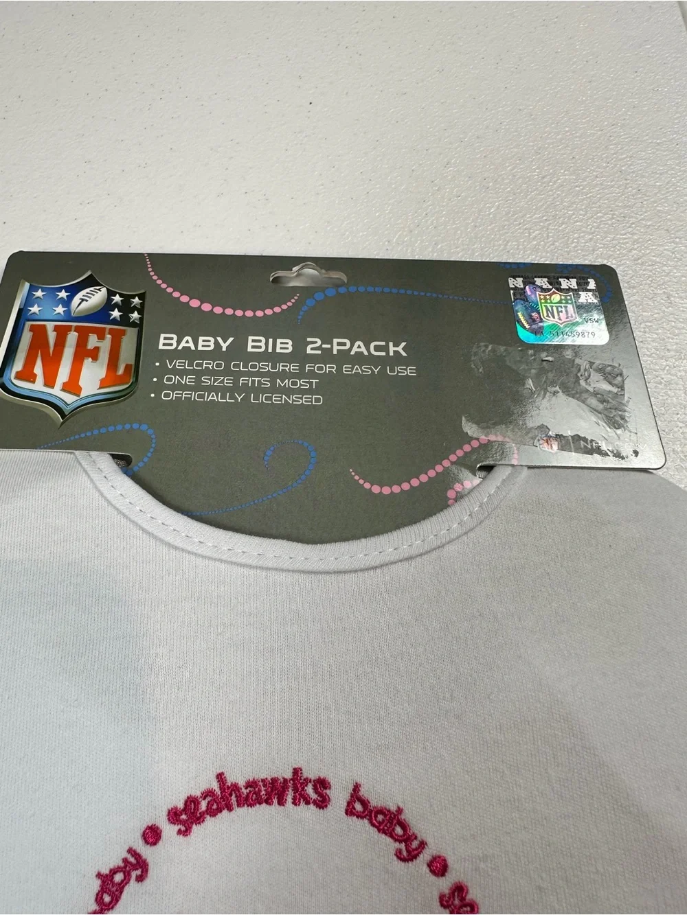 NFL White Baby Bib 2-Pack with Pink‎ Seahawks Logo
